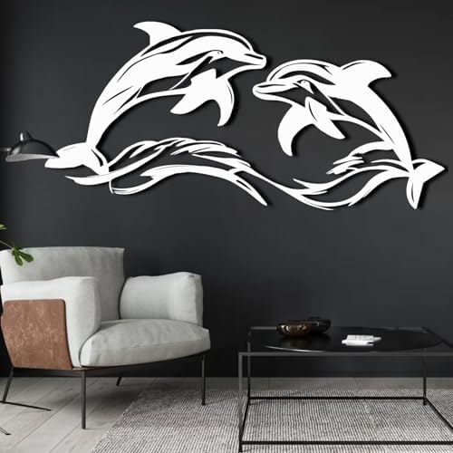 ENJOYOO Metal Dolphin Wall Art - Black 41x19in