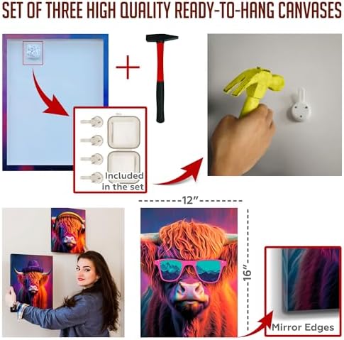 JOY CONCEPT Highland Cow Wall Art Set of 3