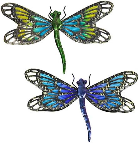 HONGLAND 2Pcs Metal Dragonfly Wall Art Sculpture Gradient Blue Green