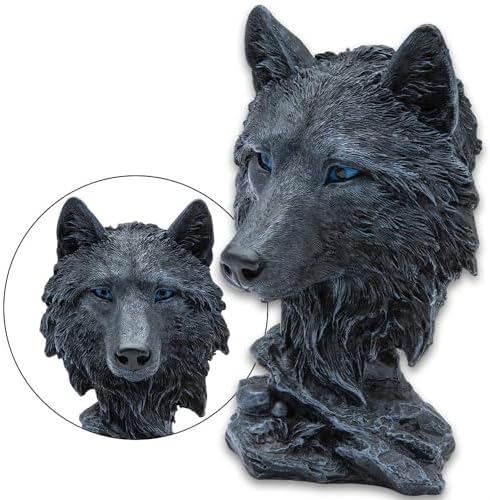 Black Wolf Head Sculpture Realistic Polyresin Statue 625 Inch Height