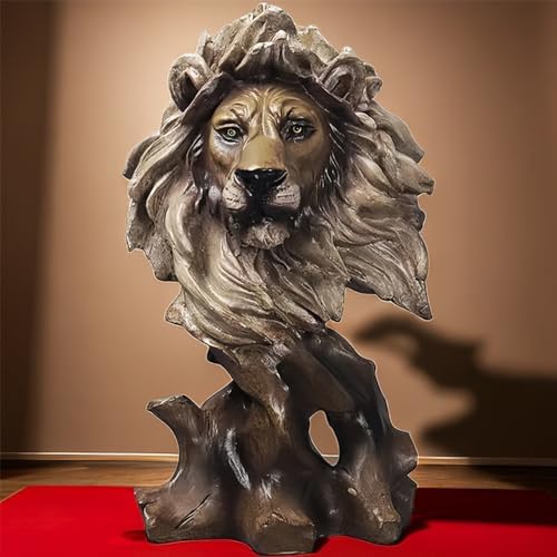 Resin Lion Head Statue for Home Office Desk Decor
