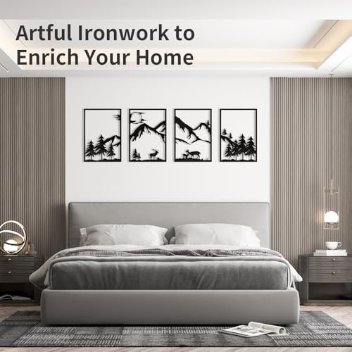 LONGKING 4 Pack Metal Wall Art Black 17x12in