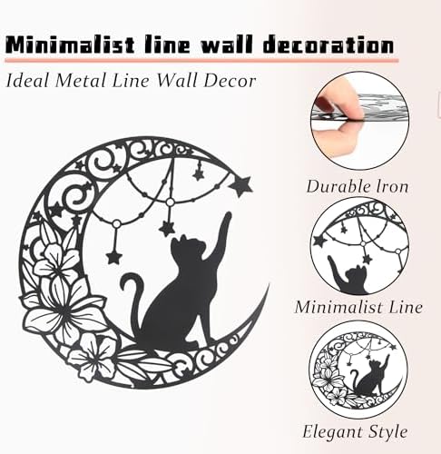 30 cm Black Metal Wall Art Cat Moon Stars Decoration