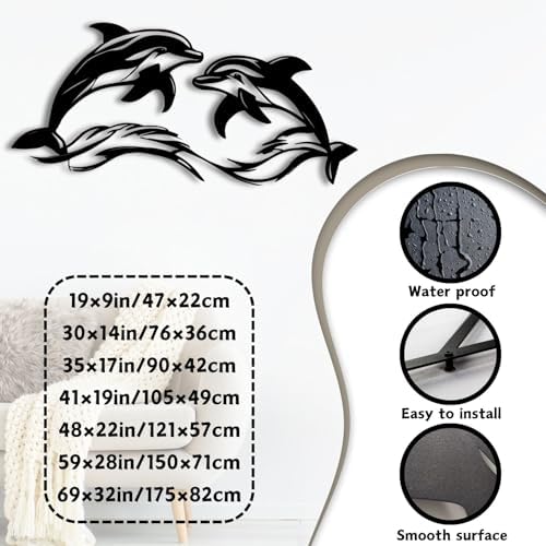 ENJOYOO Metal Dolphin Wall Art - Black 41x19in