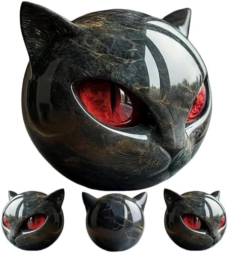 Elegant Black Cat Statue with Amber Eyes