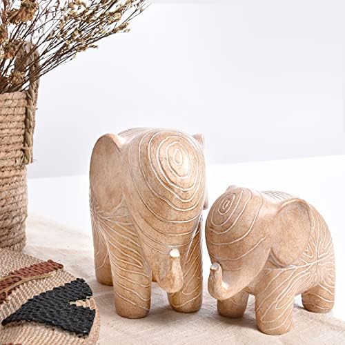 Wooden Elephant Statue African Decor Boho Style