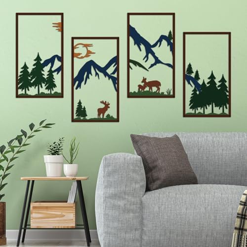 DUOOLN 4 Pcs Mountain Scene Metal Wall Decor