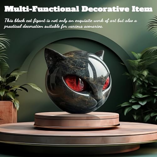 Elegant Black Cat Statue with Amber Eyes