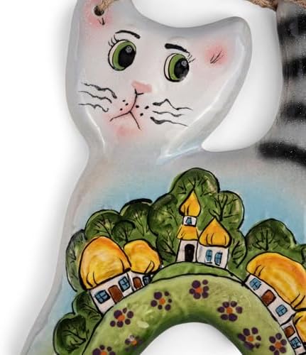 Stp Goods Cat and Village Ceramic Wall Hanging Decor