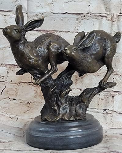 European Bronze Two Rabbits Chasing Sculpture Home Decor Art
