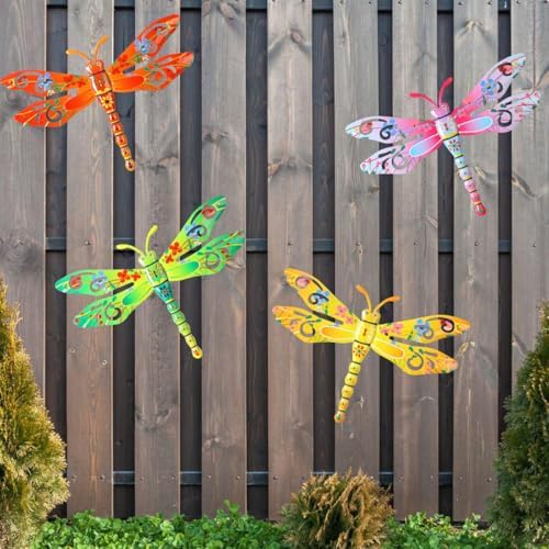 4PCS Wall Decor Metal Dragonfly Sculptures for Home Garden