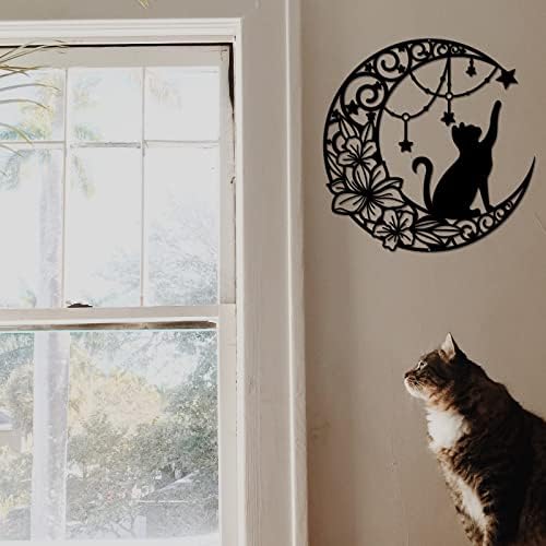 NBEADS Cat and Moon Metal Wall Art Decor