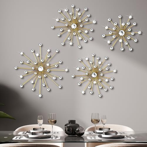 4 Pcs Gold Starburst Wall Decor with Rhinestones