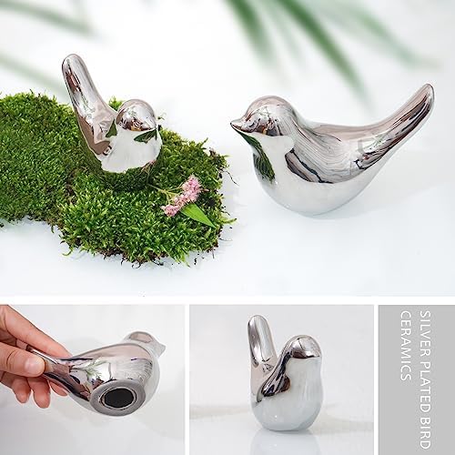 Notakia 2Pcs Silver Birds Sculptures Home Decor