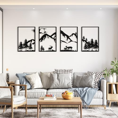 LONGKING 4 Pack Metal Wall Art Black 17x12in