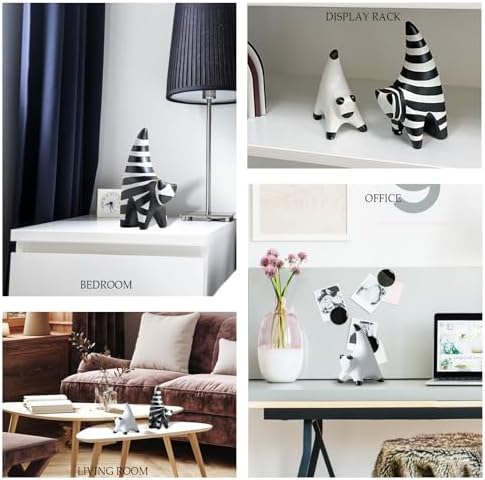 Abstract Ceramic Cat Figurines - Modern Black and White Striped Decor