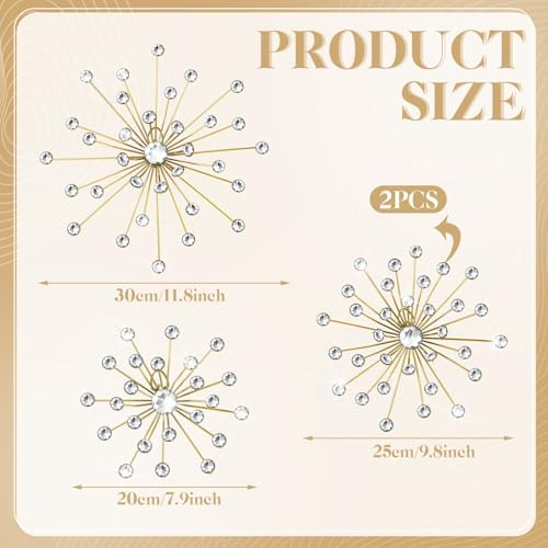 4 Pcs Gold Starburst Wall Decor with Rhinestones