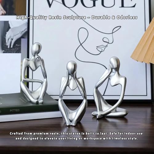 Abstract Resin Thinker Statue - Silver