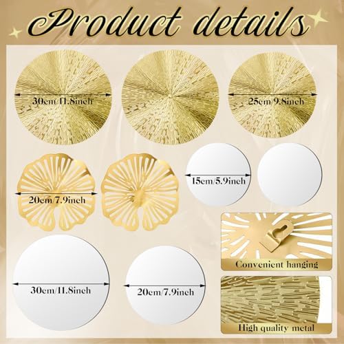 Hicarer 9 Pcs Circle Mirrors Metal Wall Decor Sculptures