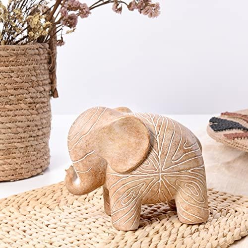 Wooden Elephant Statue African Decor Boho Style