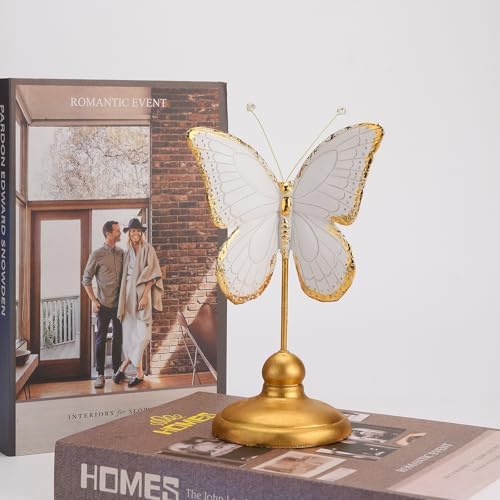 BRABUD Resin Butterfly Statue Gold White Modern Decor