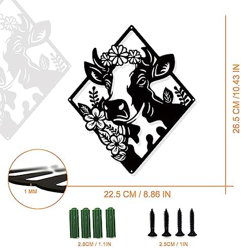 NBEADS Cow Flower Metal Wall Art Decor