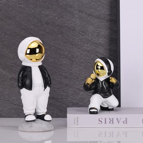 Hip-Hop Astronaut Figurine Black Gold Statue