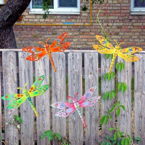 4PCS Wall Decor Metal Dragonfly Sculptures for Home Garden