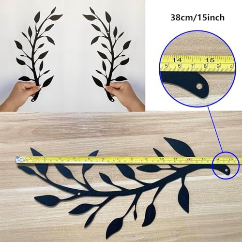 Yuzhuo 2 Pieces Black Metal Tree Leaf Wall Decor Sculptures