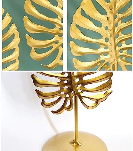 Golden Monstera Sculpture for Living Room Table Decor