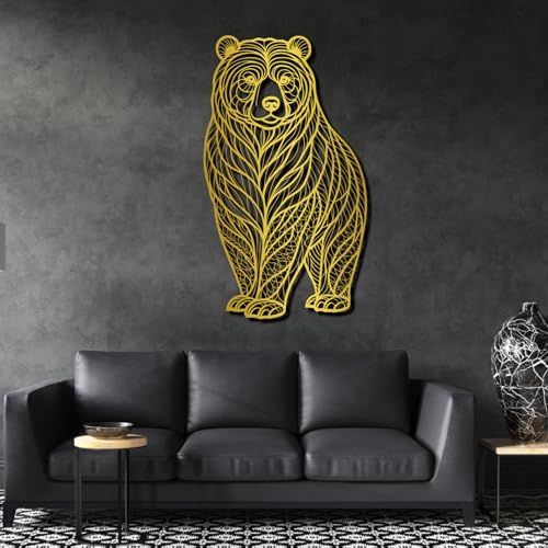 Metal Bear Wall Art Abstract Leaf Design Rustic Wall Decoration