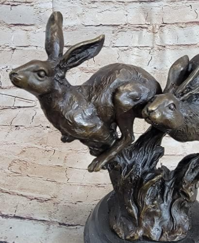 European Bronze Two Rabbits Chasing Sculpture Home Decor Art