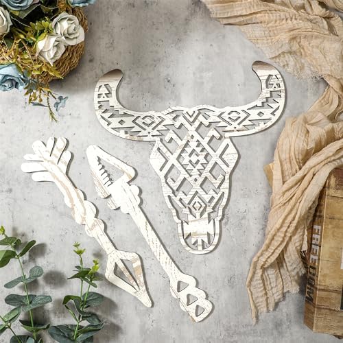 Blulu 3 Pcs Western Cow Skull Wall Decor with Arrows