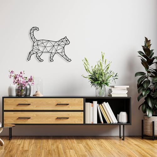 Metal Floating Wall Sculpture with Shadow Walking Cat