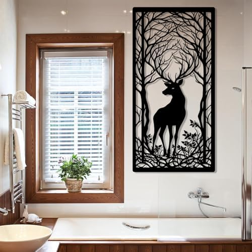 Oxzcimty Metal Deer Wall Art 19x9 Inch Black