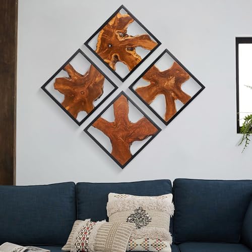 Warmaxx Rustic Teak Wood Wall Art 17x17 Handmade Decor