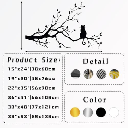 Cat on a Branch Metal Wall Art - 15x24 Inch