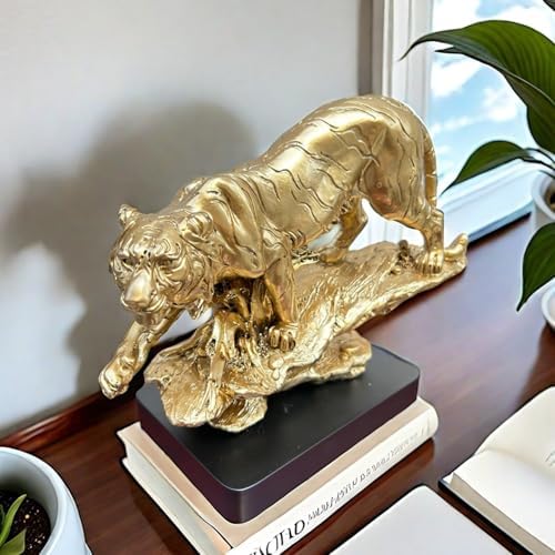 Golden Resin Tiger Statue Figurine for Home Office Decor