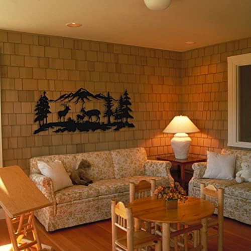 Black Metal Wall Art with Forest Deer Family Design