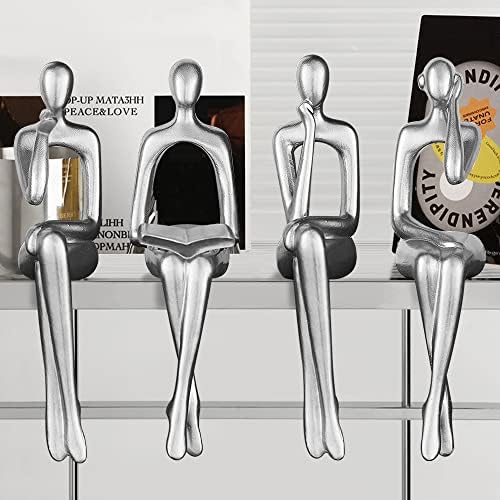 Silver Accent Decor Thinker Statues 4 Piece