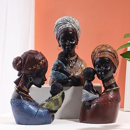 African Mother and Child Statue Yellow Decor