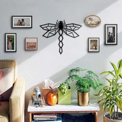 BONPERLA Geometric Dragonfly Wall Art - Modern Black Metal Sculpture