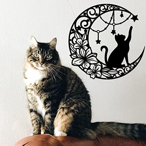 NBEADS Cat and Moon Metal Wall Art Decor