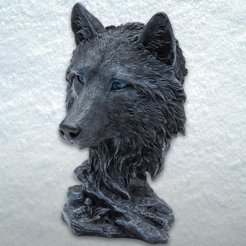 Black Wolf Head Sculpture Realistic Polyresin Statue 625 Inch Height