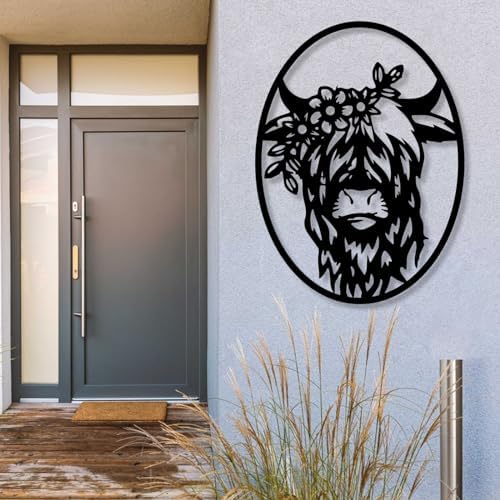 Rustic Highland Cow Wall Art Black 24x18 Metal Decor
