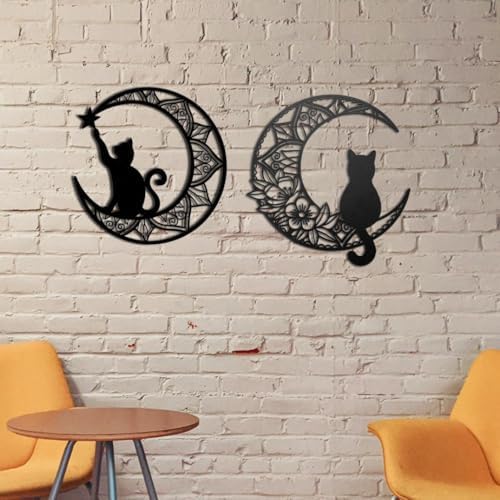 Deanvzes Moon Cat Metal Wall Art Sculpture