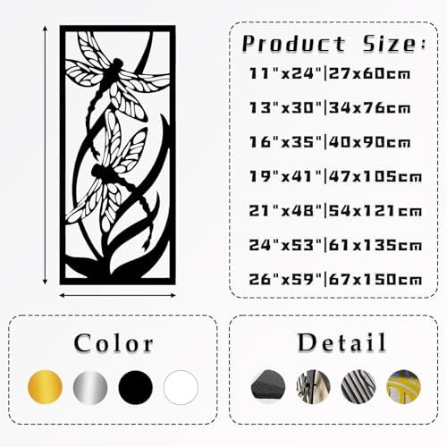 Dragonfly Metal Wall Art Decor Black 19x41