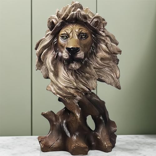 Resin Lion Head Statue for Home Office Desk Decor