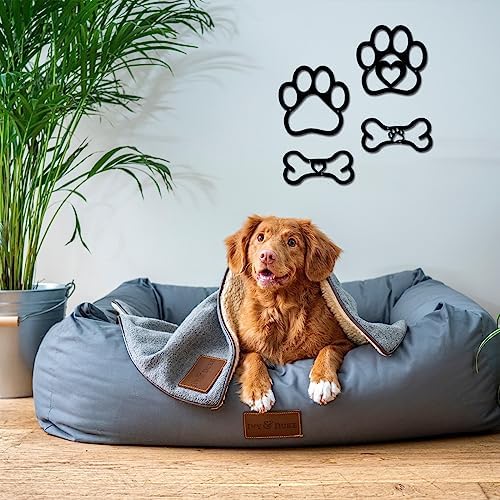 INFUNLY 4 Piece Dog Wall Art - Paw and Bone Decor