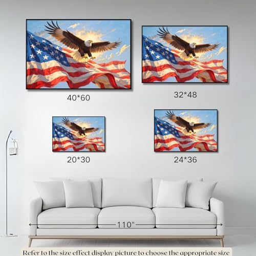 Framed American Flag Wall Art with Eagle Modern Canvas Decor